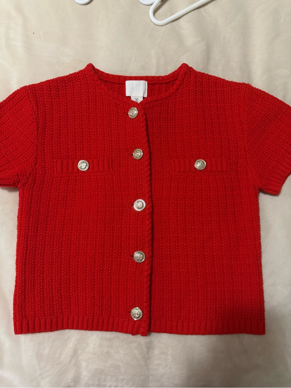 H&M Red Short-Sleeve Knit Cardigan